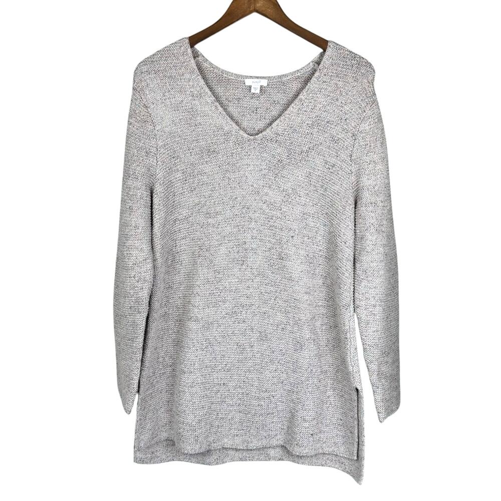 J. Jill Pure Jill Neutral Gray Speckled V-neck Long Sleeve Knit Tunic Sweater - Picture 9 of 13